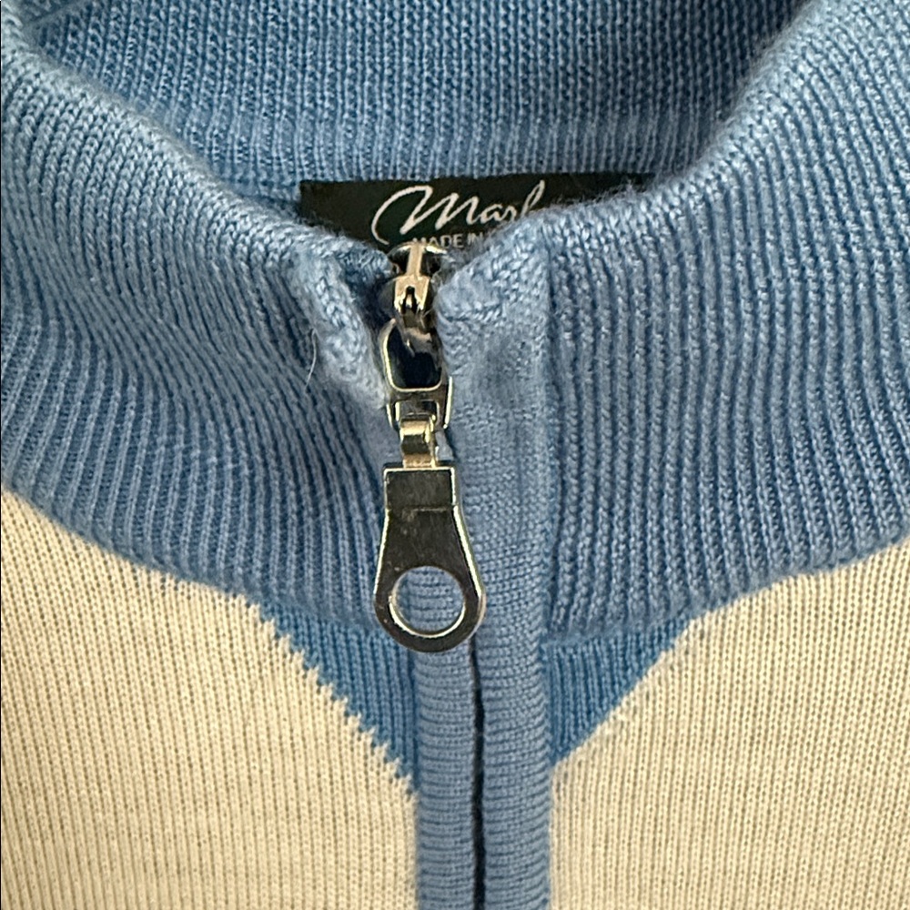 Marbas Blue and Cream Argyle Men's Golf Sweater - Picture 5 of 9